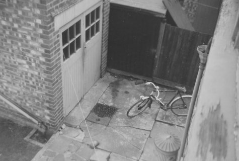 My bicycle in front of the garage at the side of the house. That was about where I left my ill-fated sledge.