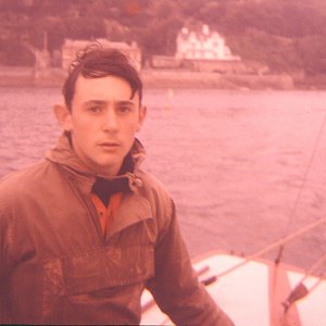 The author aged about 15 at the helm of the sloop 'Intombi' at Salcombe 