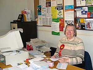 Joan a committed Labour member stuffing all those envelopes