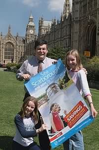Lawrie Quinn MP outside the House of Commons with Faye (right) and Stacey Hargrave