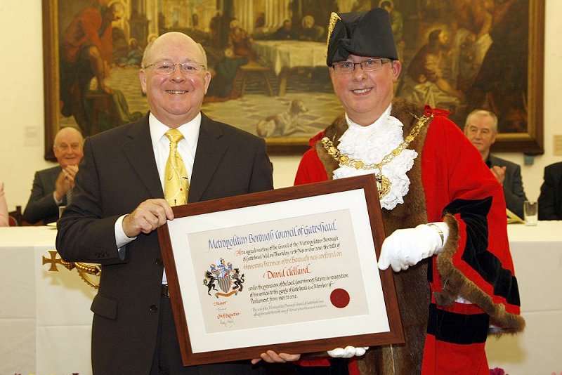 David receiving his Charter from the Mayor of Gateshead, Cllr Michael Hood