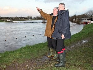 Eric with Hilary Benn at the flood defences on Warwick Road