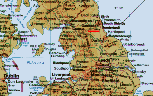 Northern England, showing location of Durham 