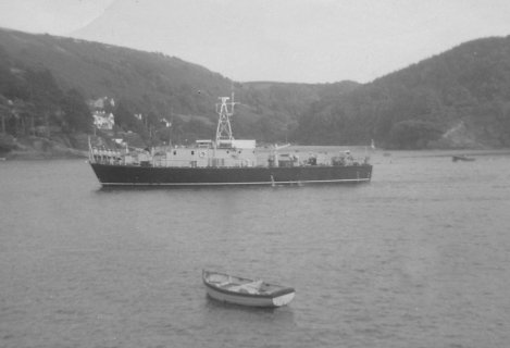 'One of Simon's great excitements at Salcombe was the occasional visits by small naval vessels.' HMS  Watchguard 