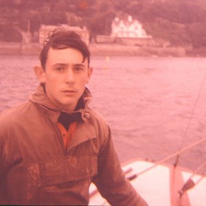The author aged about 15 at the helm of the sloop 'Intombi' at Salcombe