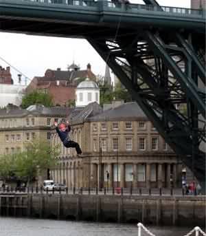 David coming down the zip slide