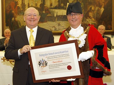 David receiving his Charter from the Mayor of Gateshead, Cllr Michael Hood