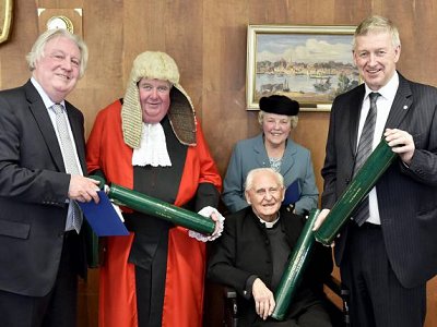 From left, Eric Martlew, Judge Batty QC, Canon William Roan and wife Eileen and Mike Mitchelson (Photo: News and Star)