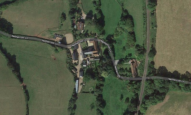 Aerial view of Nethercot, note the now 'incorrect' spelling. (Google maps)
