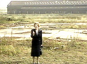 Thatcher standing on ground where once many were employed in manufacturing.