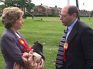 Gerry in discussion with Joyce Quin