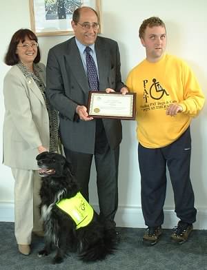 Maureen, Gerry and Kevin (and Jolene) with the certificate.